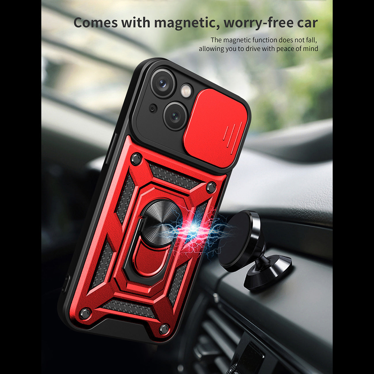 Kickstand Ring Holder with Camera Cover TPU Magnetic Car Mount for IPHONE 15 PLUS