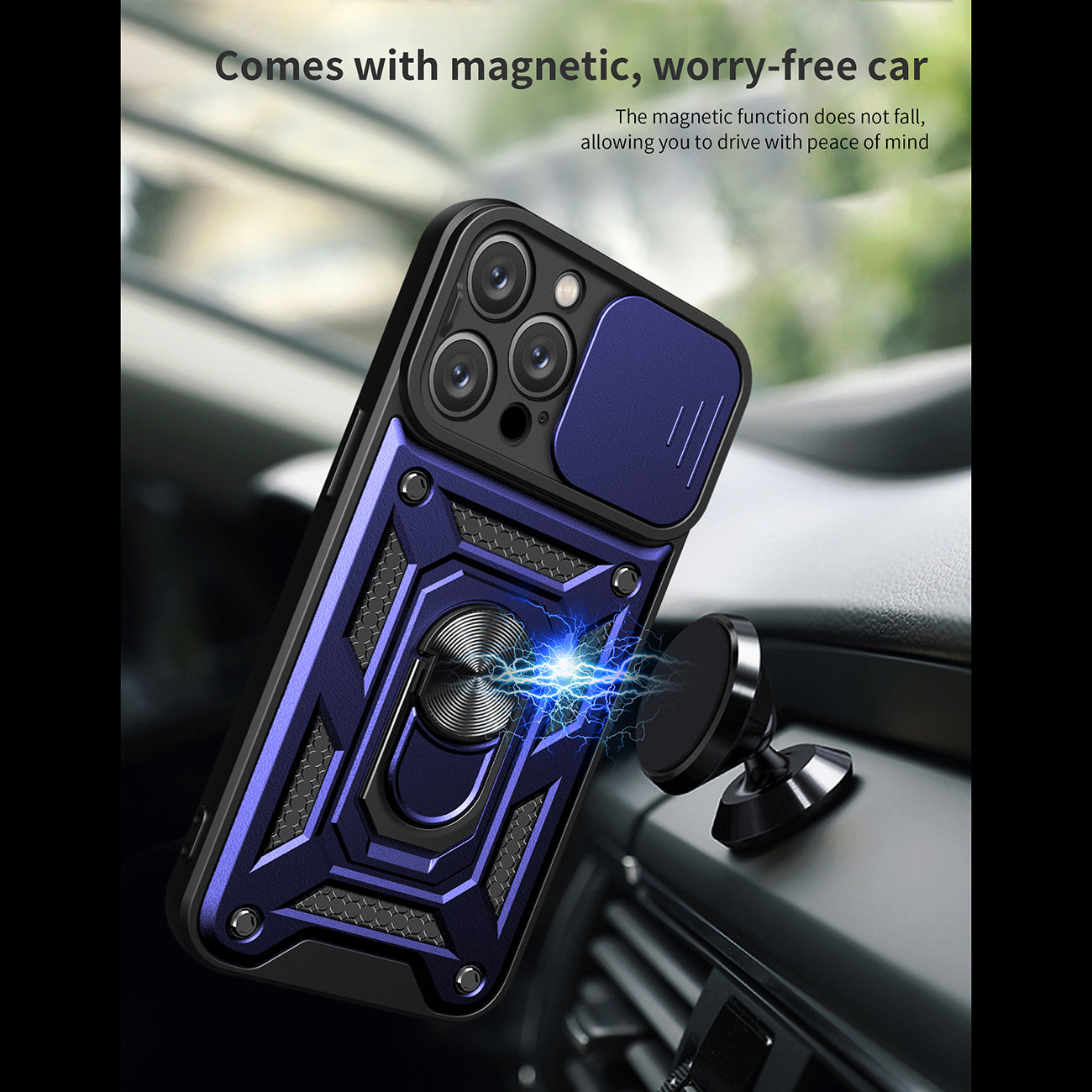 Kickstand Ring Holder with Camera Cover TPU Magnetic Car Mount for IPHONE 15 PRO MAX