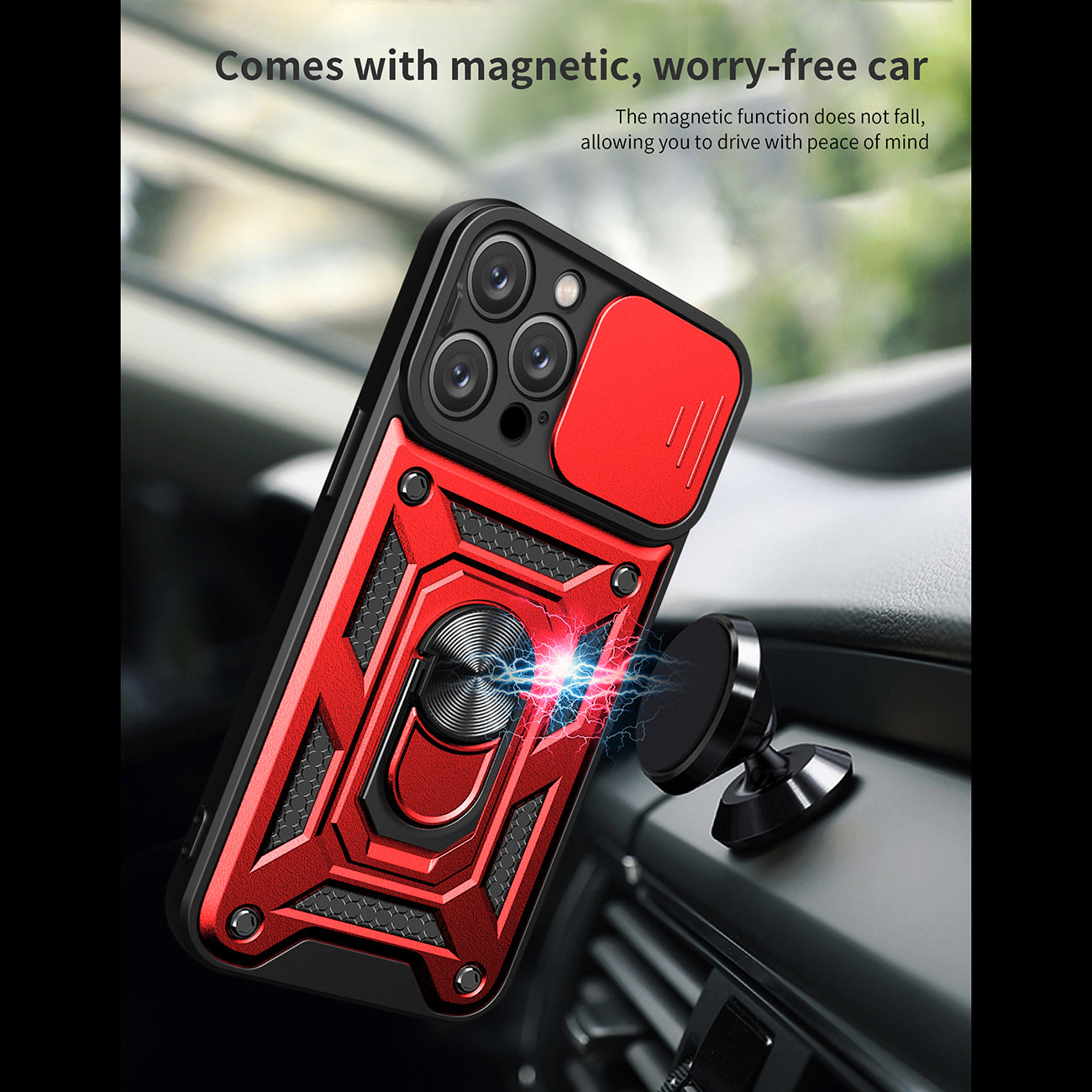 Kickstand Ring Holder with Camera Cover TPU Magnetic Car Mount for IPHONE 15 PRO MAX