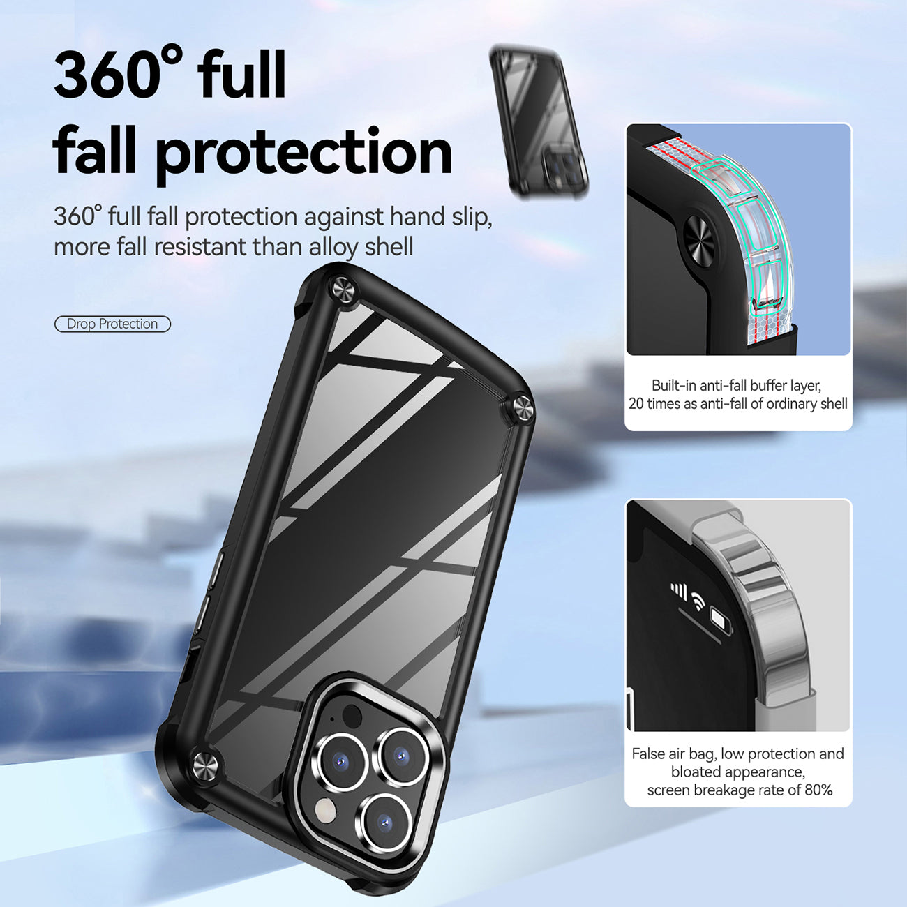 High Quality Clean PC,TPU and Metal Bumper Case For iPhone 14 PRO