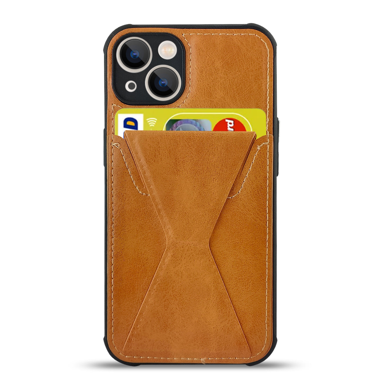 TPU Leather Phone Case for Apple iPhone 14 with Card Holder Strap