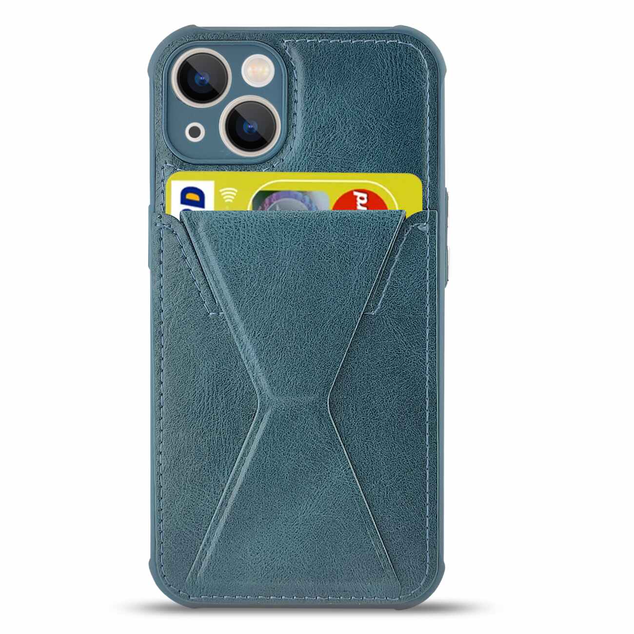 TPU Leather Phone Case for Apple iPhone 14 with Card Holder Strap