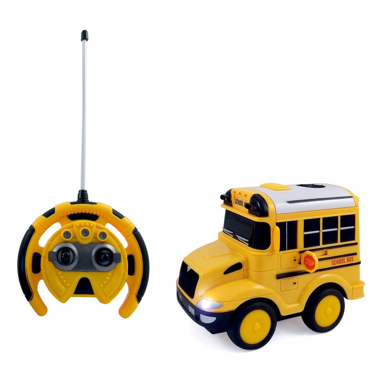 School Bus RC Toy Car For Kids With Steering Wheel Remote, Lights And Sounds