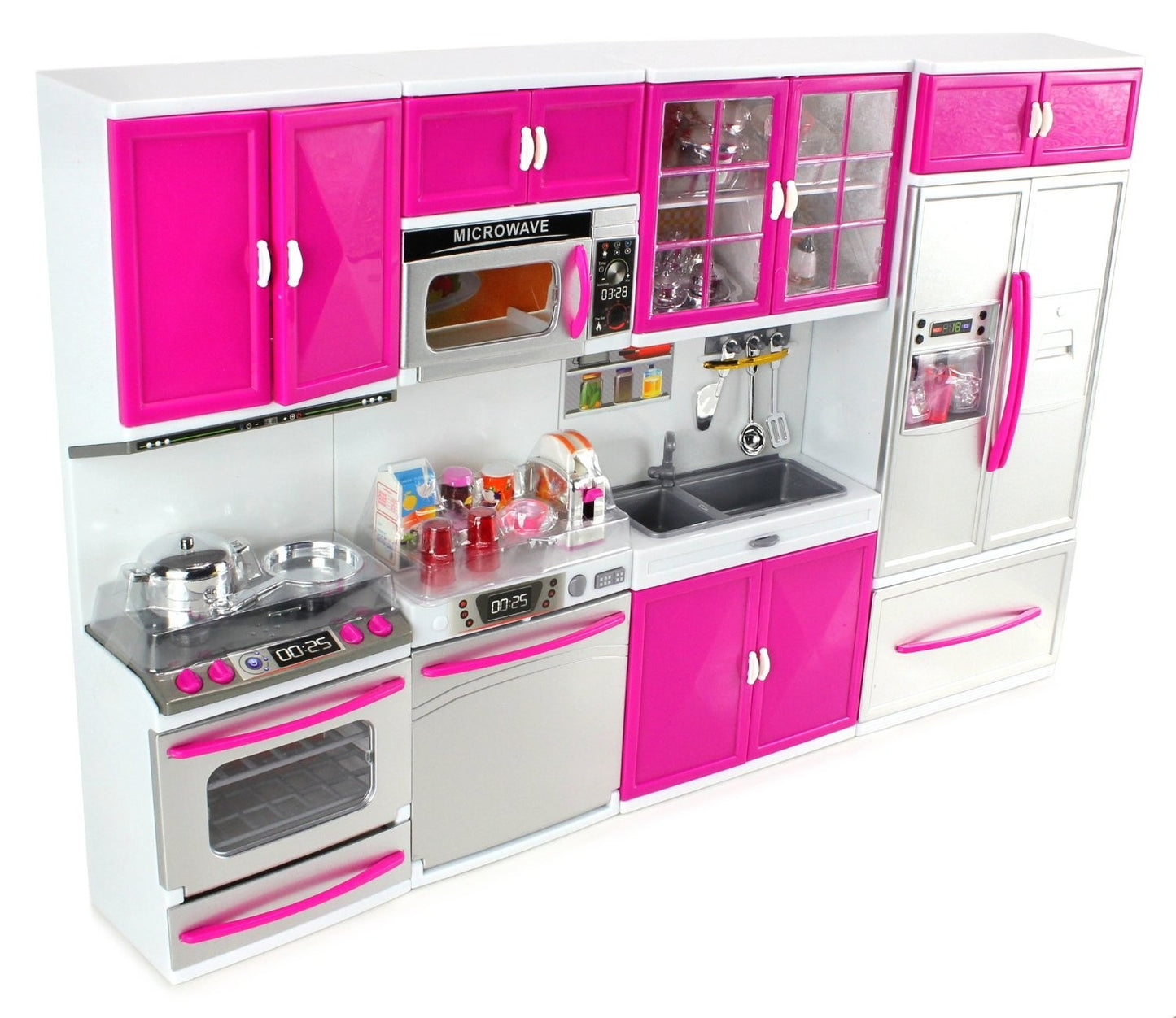 My Modern Kitchen Full Deluxe Kit Battery Operated Kitchen Playset With Toy Doll, Lights, And Sounds