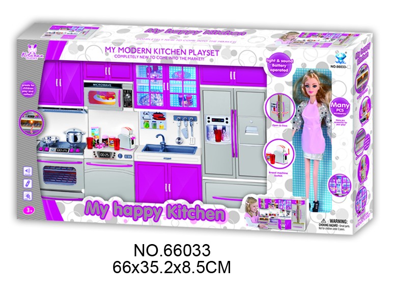 My Modern Kitchen Full Deluxe Kit Battery Operated Kitchen Playset With Toy Doll, Lights, And Sounds