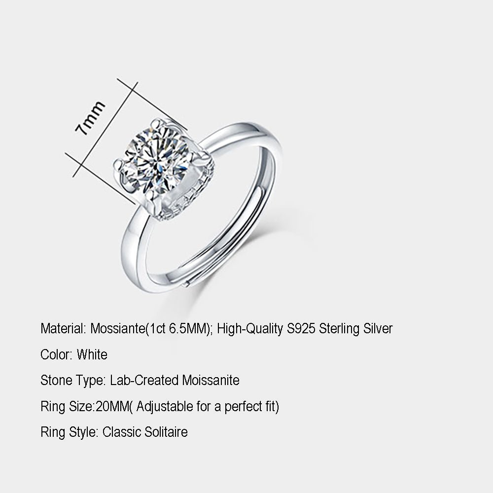 Women's Classic 1ct 6.5MM Moissanite Engagement Ring in S925 Silver(GZJZ-R10336-6.5MM)