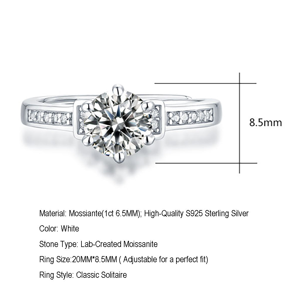 Women's 1ct 6.5MM Moissanite and silver promise ring with timeless sparkle(GZJZ-R10673-6.5MM)