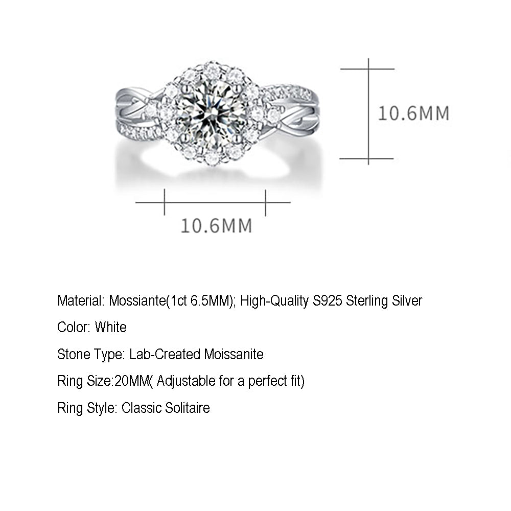 Women's Silver solitaire 1ct 6.5MM Moissanite ring with affordable elegance(GZJZ-R10717-6.5MM)