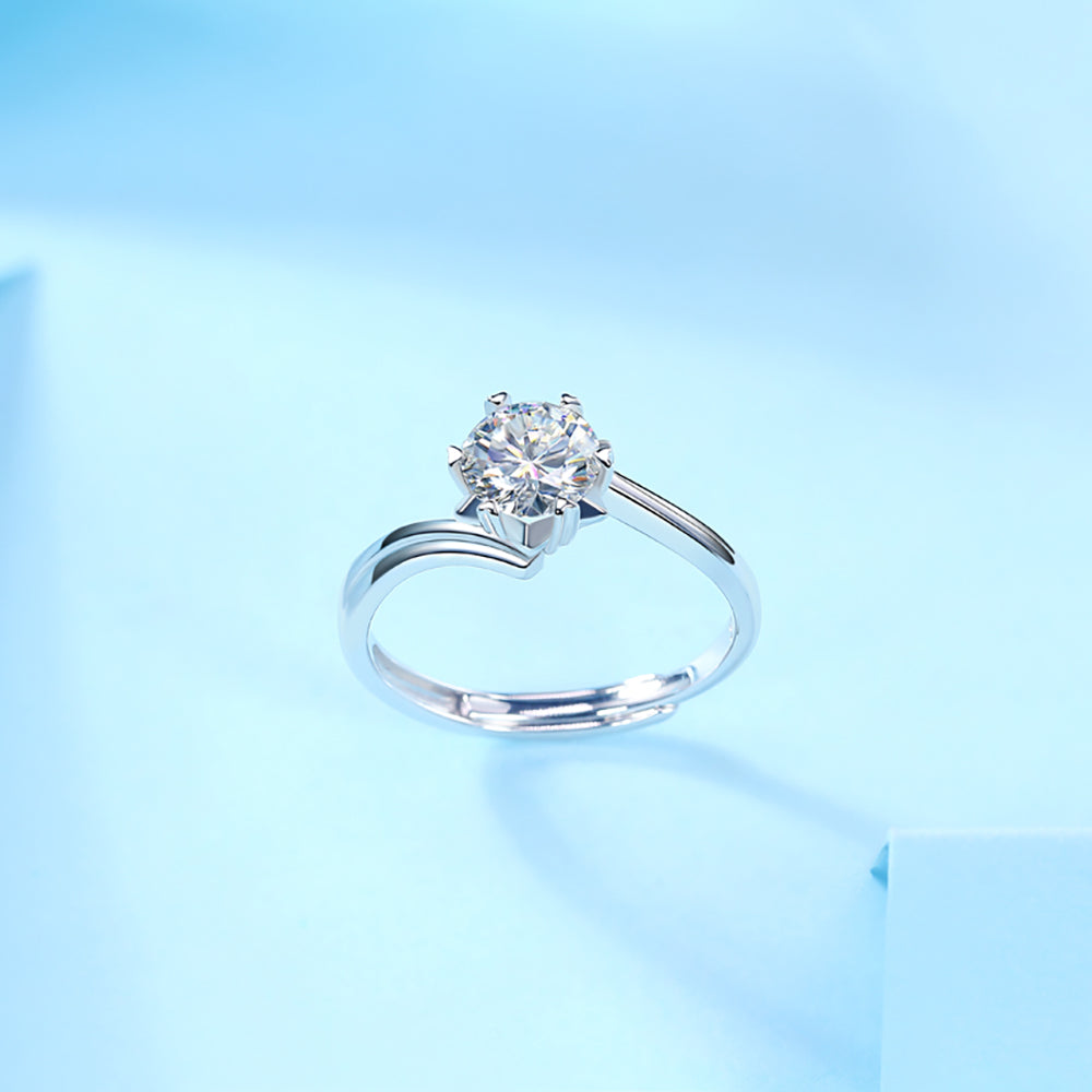 Women's Stunning Simplicity: 1ct 6.5MM Moissanite Solitaire in Sterling Silver(GZJZ-R10722-6.5MM)