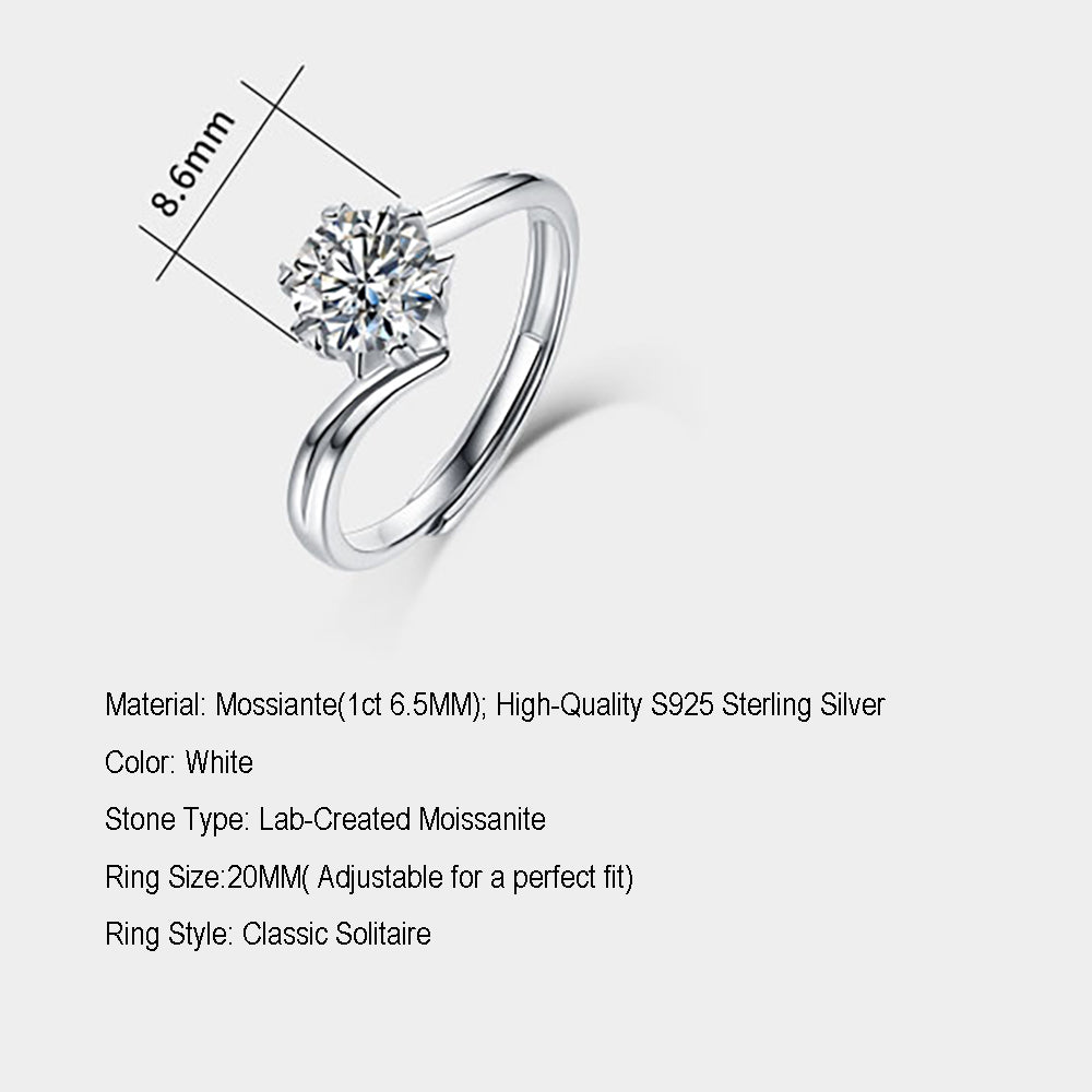 Women's Stunning Simplicity: 1ct 6.5MM Moissanite Solitaire in Sterling Silver(GZJZ-R10722-6.5MM)