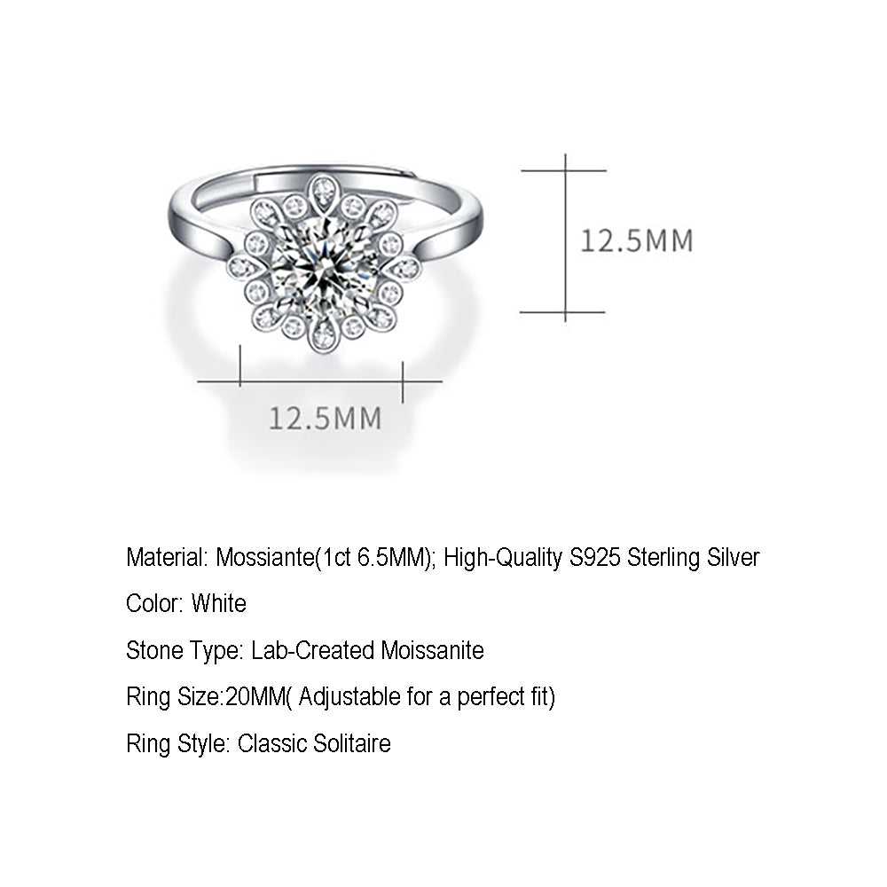 Women's Sterling silver 1ct 6.5MM moissanite engagement ring with radiant beauty(GZJZ-R10768-6.5MM)