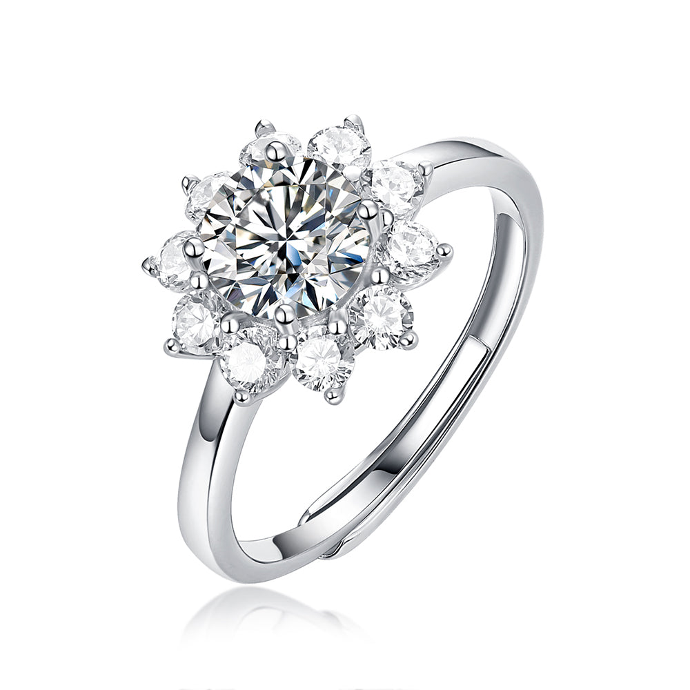 Women's Sterling silver 1ct 6.5MM Moissanite ring with a sophisticated shine(GZJZ-R10771-6.5MM)