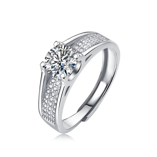 Women's 1ct 6.5MM Moissanite Solitaire on Silver Band: Pure Elegance(GZJZ-R10779-6.5MM)