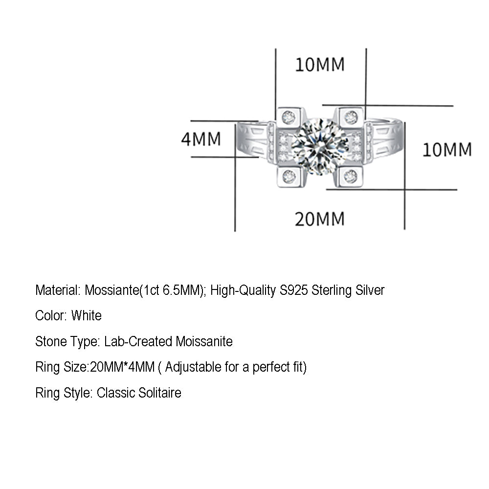 Womens Timeless 1-Carat Moissanite Silver Promise Ring (GZJZ-R11164-6.5MM)