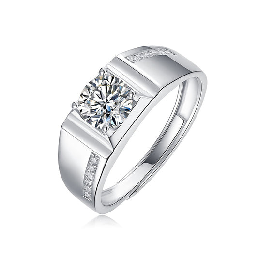 Mens Sterling silver 1ct 6.5MM moissanite engagement ring with radiant beauty(GZJZ-R12865-6.5MM)