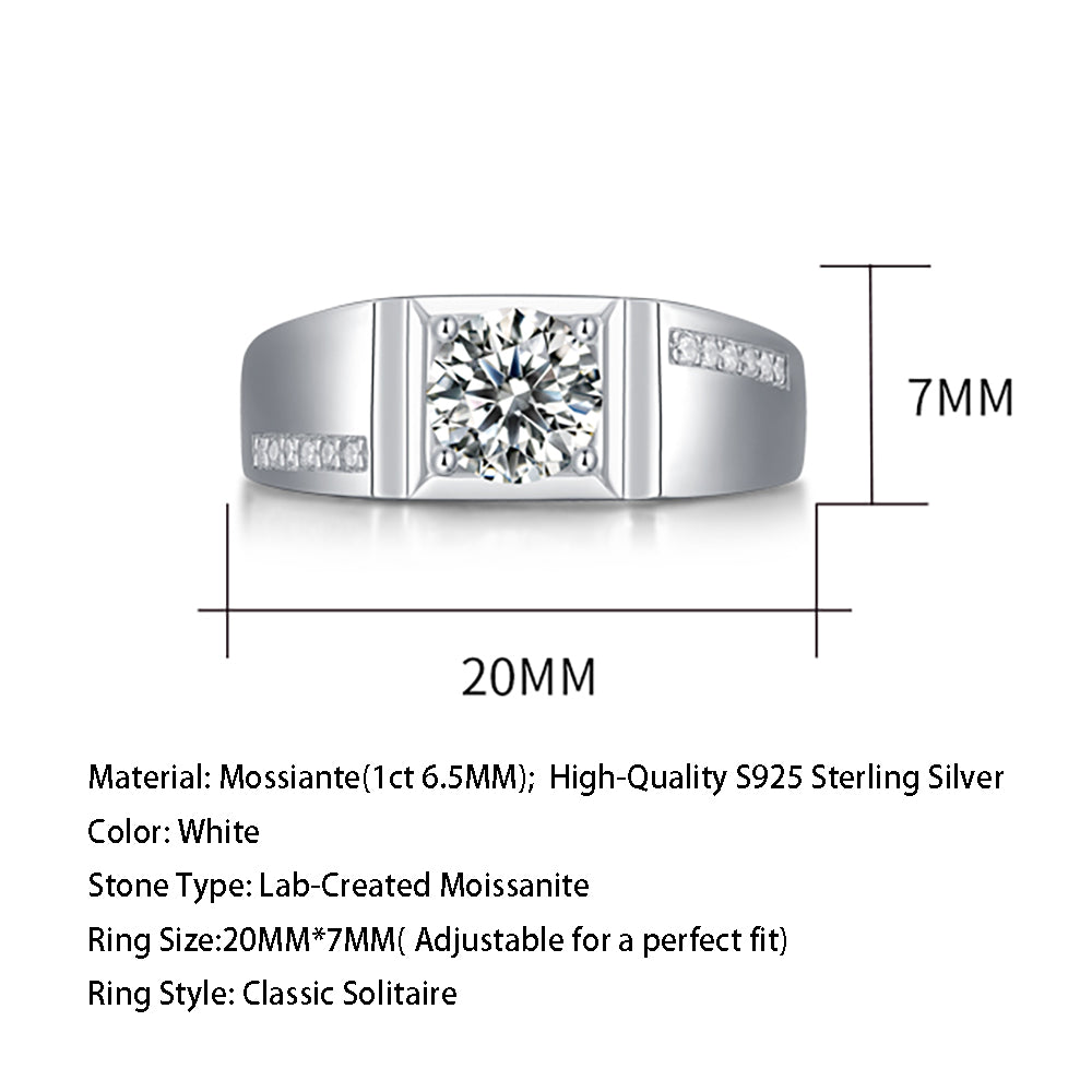 Mens Sterling silver 1ct 6.5MM moissanite engagement ring with radiant beauty(GZJZ-R12865-6.5MM)