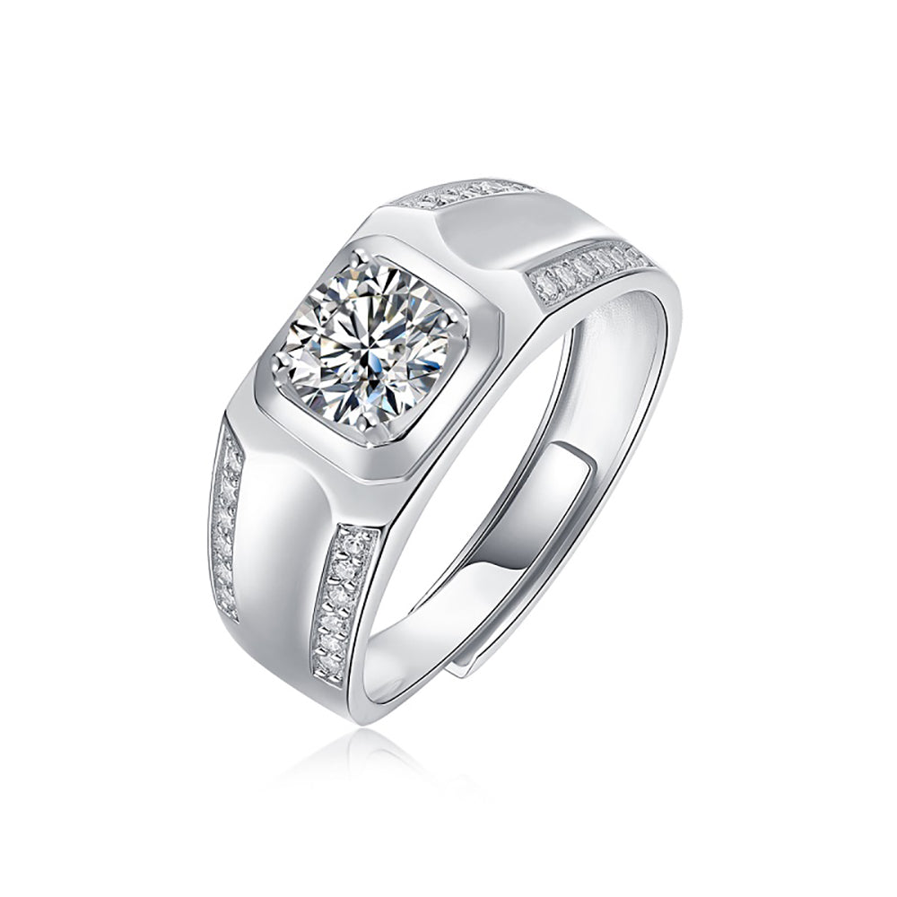 Mens Silver solitaire 1ct 6.5MM Moissanite ring with affordable elegance(GZJZ-R12866-6.5MM)