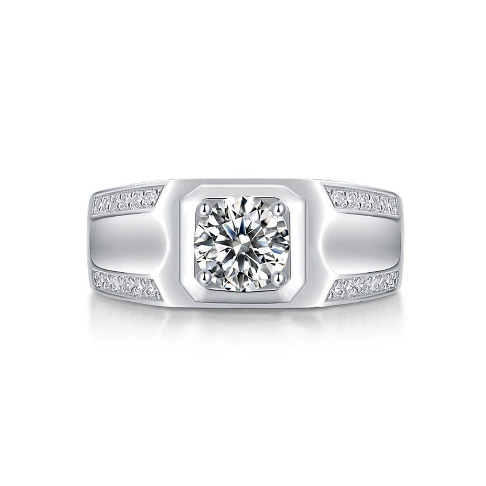 Mens Silver solitaire 1ct 6.5MM Moissanite ring with affordable elegance(GZJZ-R12866-6.5MM)