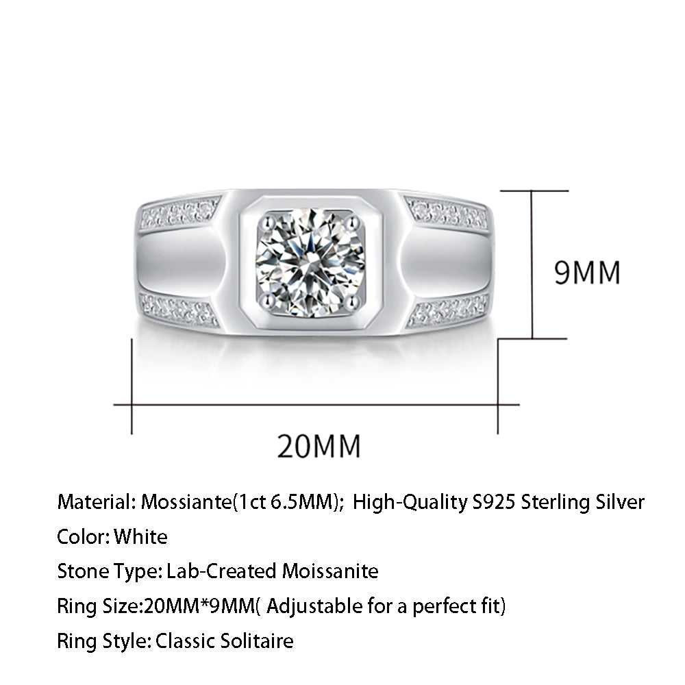 Mens Silver solitaire 1ct 6.5MM Moissanite ring with affordable elegance(GZJZ-R12866-6.5MM)