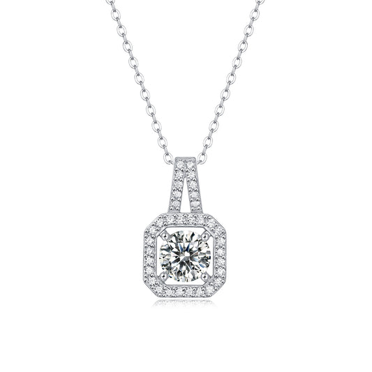 Shine Bright: Moissanite Pendant with Silver Chain Created in a Lab(GZJZ-R13319-6.5MM)