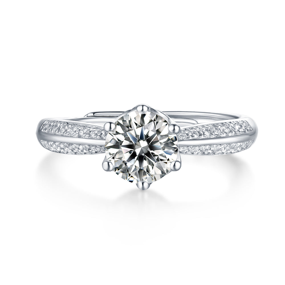 Women's Beautiful Sterling Silver Solitaire 1ct 6.5MM Moissanite Ring(GZJZ-R4149-6.5MM)