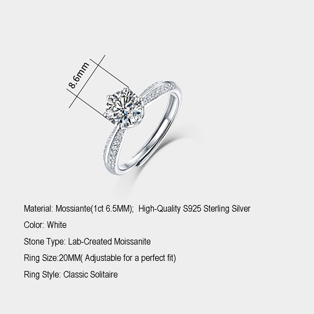 Women's Beautiful Sterling Silver Solitaire 1ct 6.5MM Moissanite Ring(GZJZ-R4149-6.5MM)