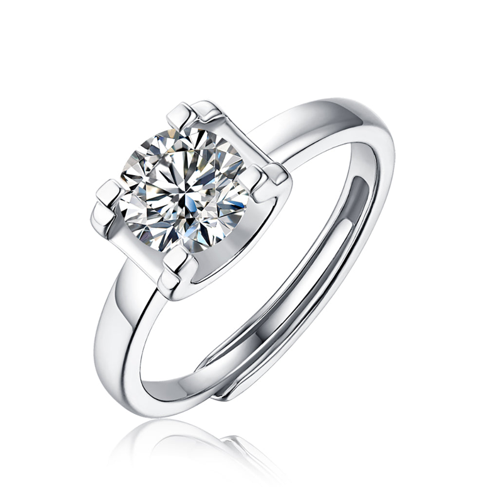 Women's Silver and 1ct 6.5MM Moissanite Ring: Classic Glamour(GZJZ-R6117-6.5MM)