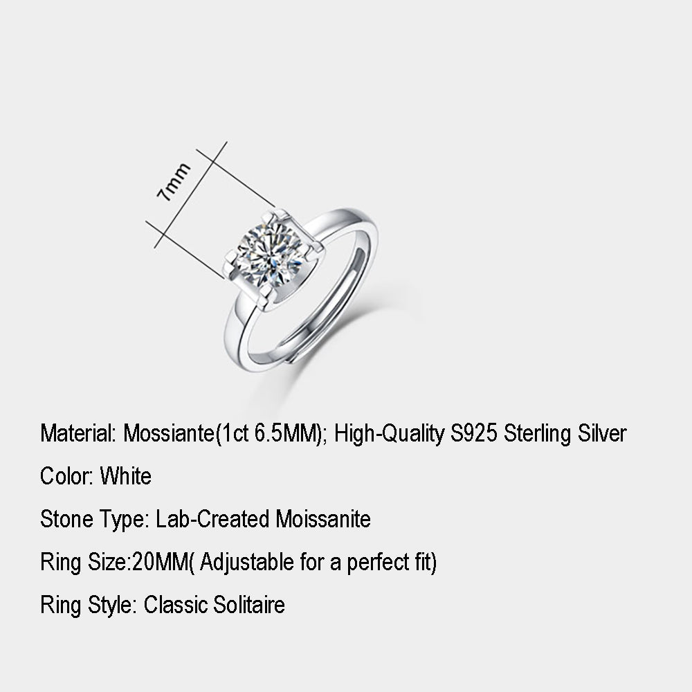 Women's Silver and 1ct 6.5MM Moissanite Ring: Classic Glamour(GZJZ-R6117-6.5MM)