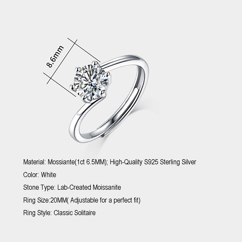 Women's Classic 1ct 6.5MM Moissanite Solitaire Ring in S925 Silver Shine(GZJZ-R8884--6.5MM)