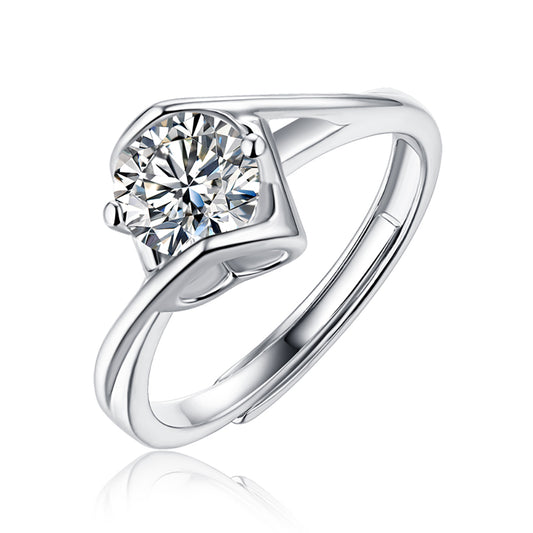 Wome's 1ct 6.5MM Moissanite ring in sterling silver with radiant simplicity(GZJZ-R9014-6.5MM)