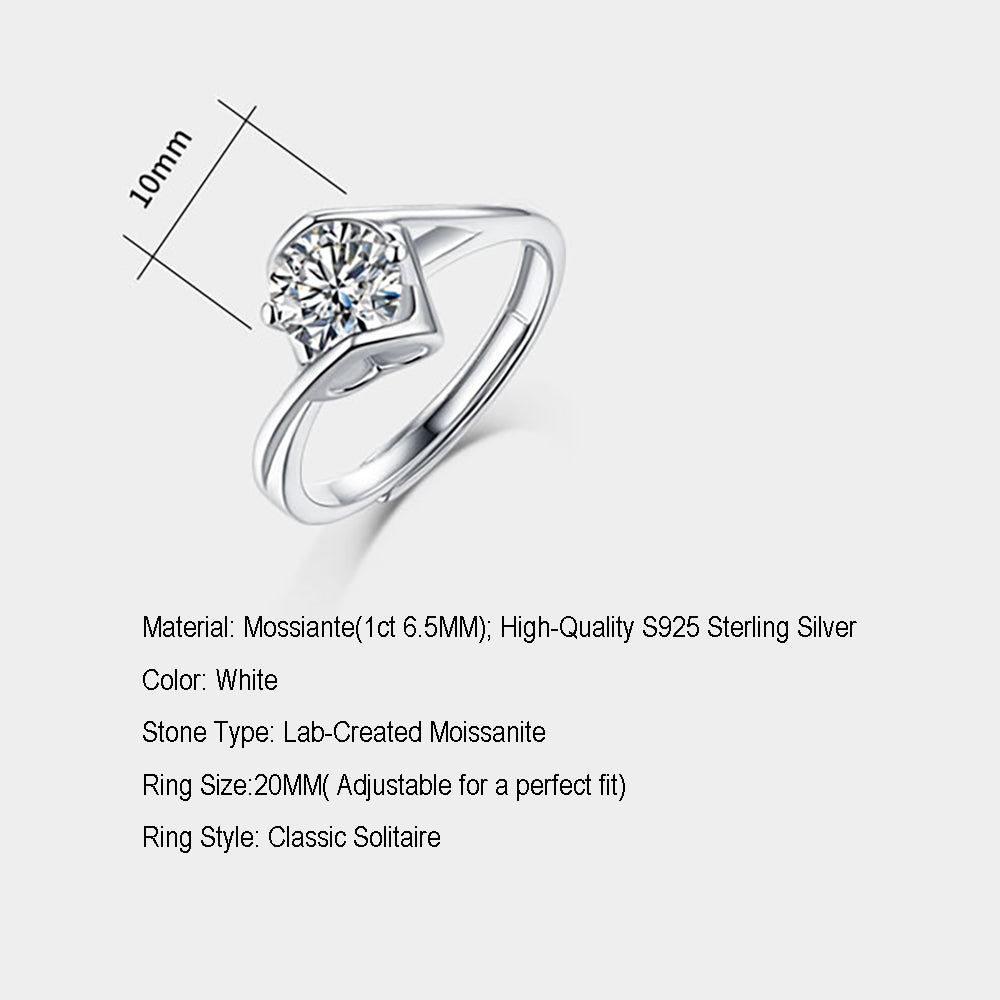 Wome's 1ct 6.5MM Moissanite ring in sterling silver with radiant simplicity(GZJZ-R9014-6.5MM)