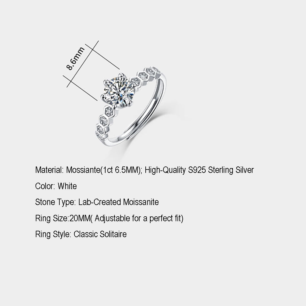 Women's Silver solitaire 1ct 6.5MM Moissanite ring that is cost-effectively luxurious(GZJZ-R9033-6.5MM)