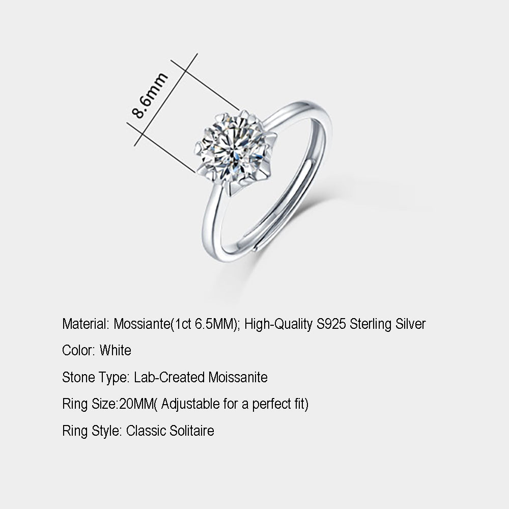 Women's 1ct 6.5MM Moissanite Solitaire in Sterling Silver: Redefining Elegance(GZJZ-R9194-6.5MM)