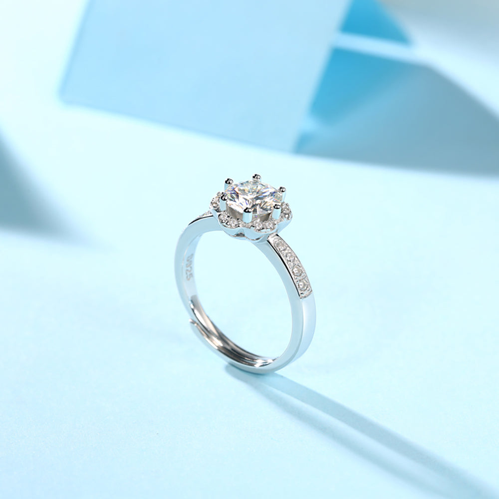 Women's Silver Ring with Dazzling Brilliance and 1ct 6.5MM Moissanite Magic(GZJZ-R9206-6.5MM)