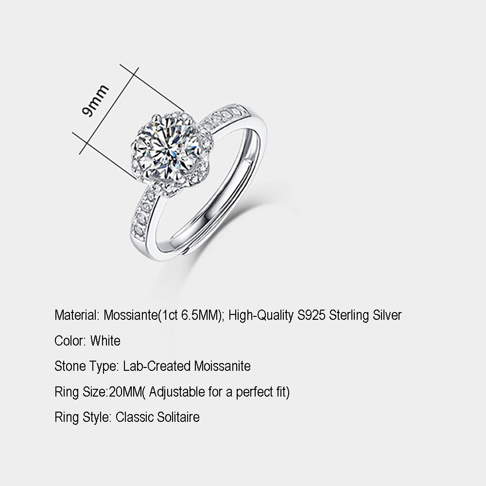 Women's Silver Ring with Dazzling Brilliance and 1ct 6.5MM Moissanite Magic(GZJZ-R9206-6.5MM)