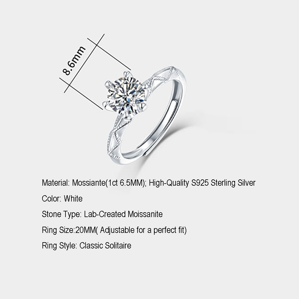 Women's Sterling silver 1ct 6.5MM moissanite ring that is stylish and elegant(GZJZ-R9251-6.5MM)