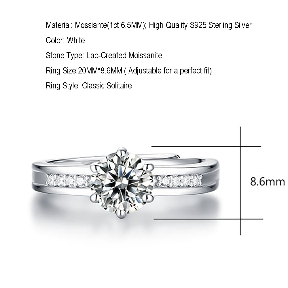 Women's 1ct 6.5MM Moissanite ring set in sterling silver with a glittering solitaire(GZJZ-R9332-6.5MM)