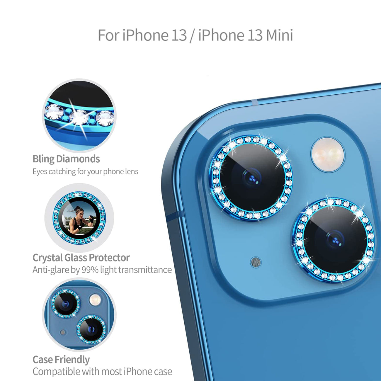 Diamond Tempered Glass Camera Cover Screen Protector for iPhone 13 Mini / iPhone 13