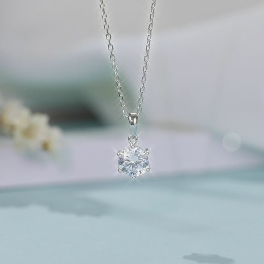 Necklace with 6.5mm Moissanite Solitaire in S925 Sterling Silver Delight(GZMSYP-O03A)