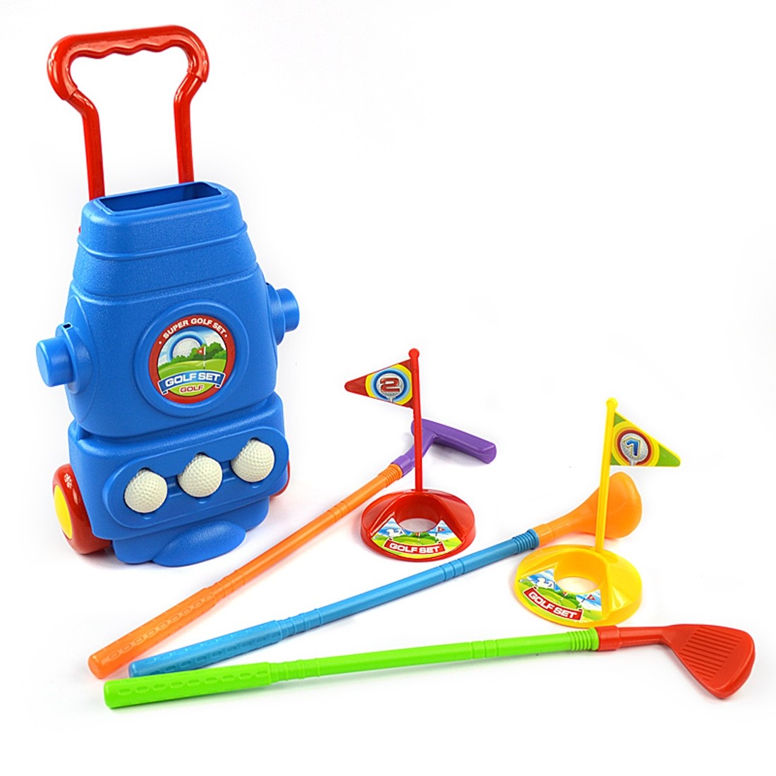 Deluxe Golf Set For Kids Comes With 3 Golf Clubs, 3 Balls, And 2 Practice Holes