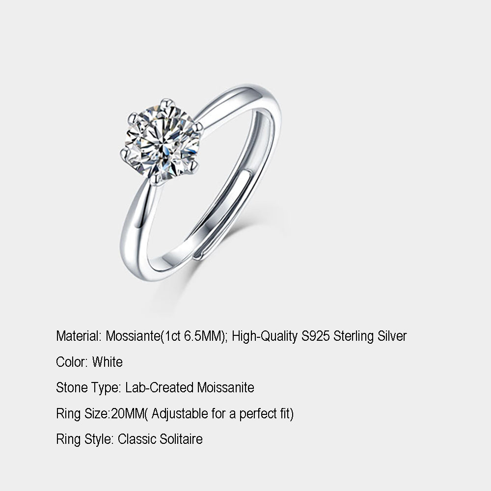 Women's The Perfect 1ct 6.5MM Moissanite Ring for Every Occasion in Stunning Silver Sparkle(GZJZ-r9094-6.5MM)